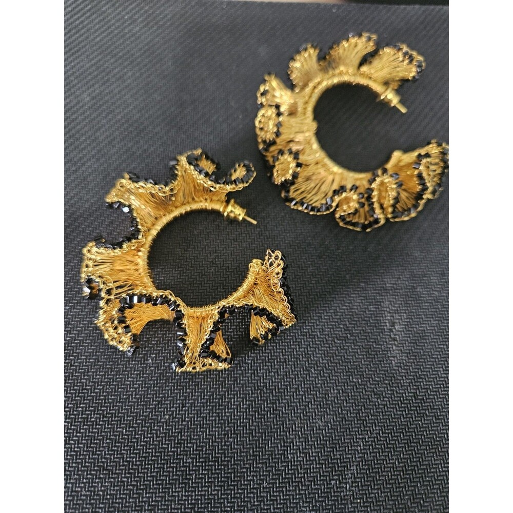 Gold Color Knitting Earrings Brass With Stone Size 1.5 Width Size 5.5